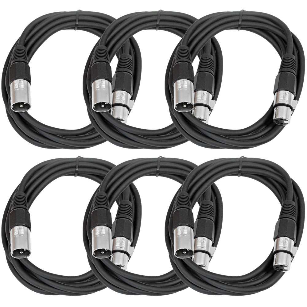 Seismic Audio – saxlx-10 – 6 Pack de 10 de negro XLR macho a XLR hembra Cables Patch – equilibrado – cables de conexión de 10 pies