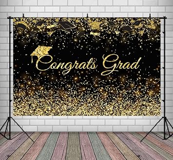 Lofaris Class of 2026 Congrats Grad Black Golden Glitter Photography Backdrop Congratulate Gold Graduation Cap Celebration Prom Party Background Cake Table Banner Photo Booth Props 9x6ft