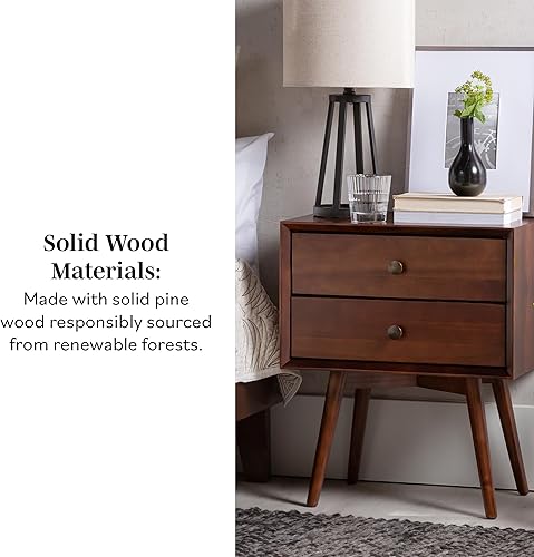 Miniatura 25 de Walker Edison Mesita de noche de madera moderna de mediados de siglo, cajón de almacenamiento y estante mesita de noche, 1 paquete, caramelo