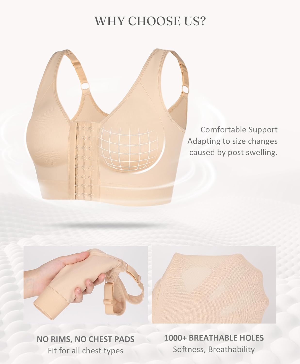FeelinGirl Post Surgery Bras Front Closure Compression Bra Mastectomy Bras Surgical Wireless with Adjustable Straps - Image 4