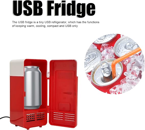 Mini Fridge , USB Fridge Insulated Cooling Small Portable Low Decibel Energy Saving Semiconductor Refrigeratior for Bedroom , Car , Office Desk & Dorm Room (Red)
