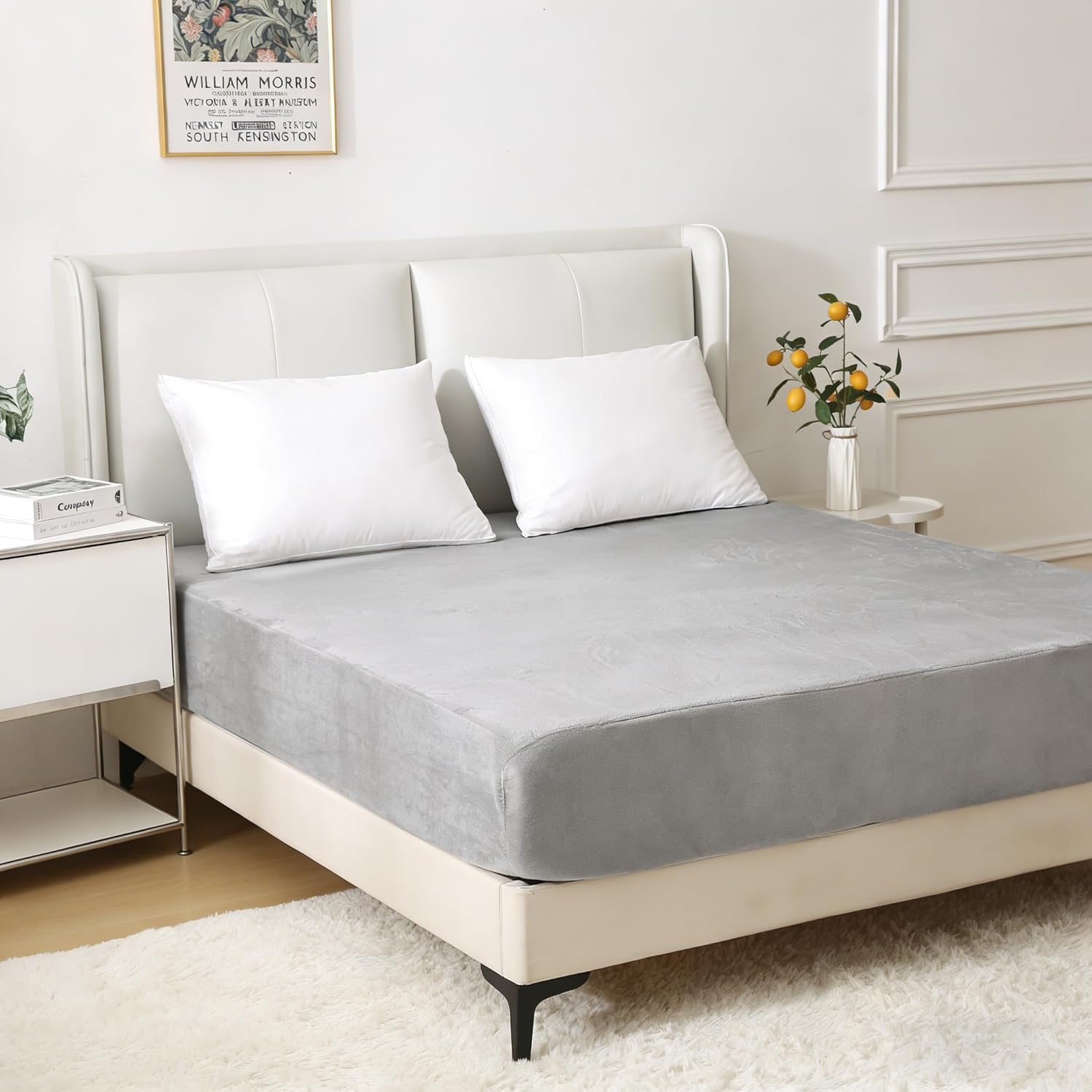 Nokolulu Full Velvet Fleece Fitted Sheet - 16" Deep Pocket Plush Bed Sheet, Ultra Soft Cozy Warm Bottom Sheet, Light Grey