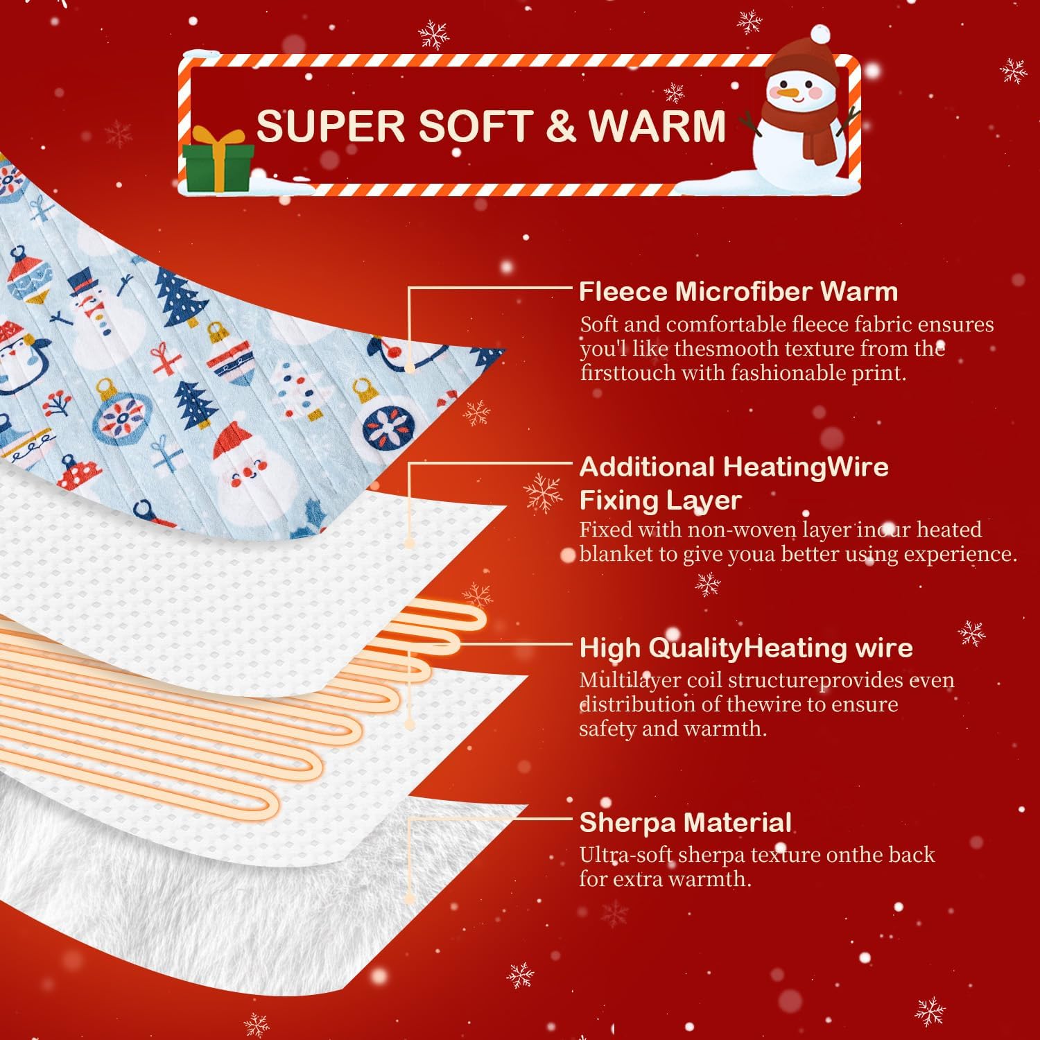 Electric Heated Blanket Throw 50x60Inch Cute Print Heating Blanket Warm Gift for Women 5 Heat Levels & 12 Hours Auto-Off, Cozy Soft Fleece Sherpa, Machine Washable,ETL&FCC