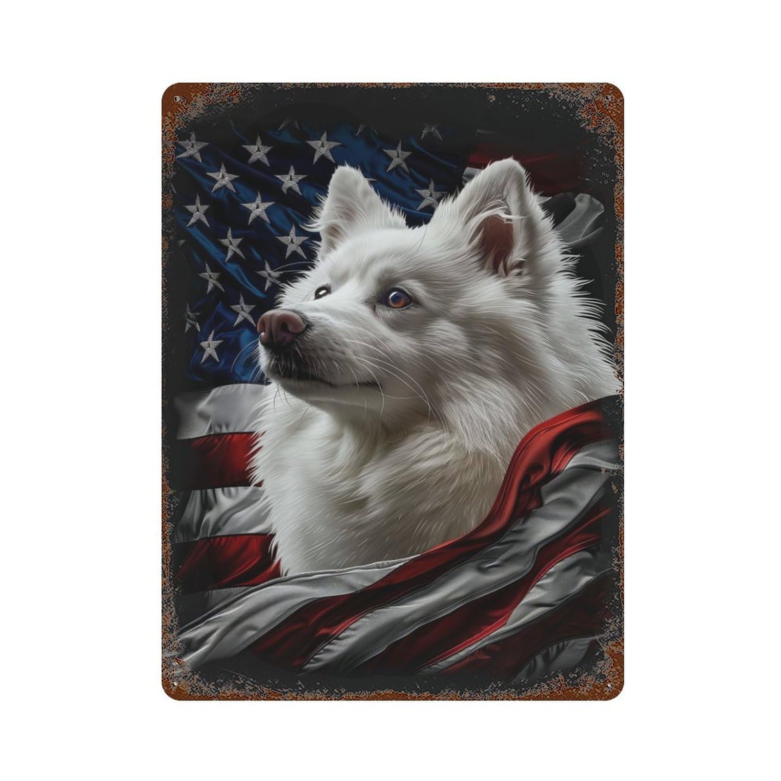 American Eskimo America Rustic Tin Plaque 15.7"x11.8", for Shed, Workshop And Garage Wall Decor, Shabby Chic Decor
