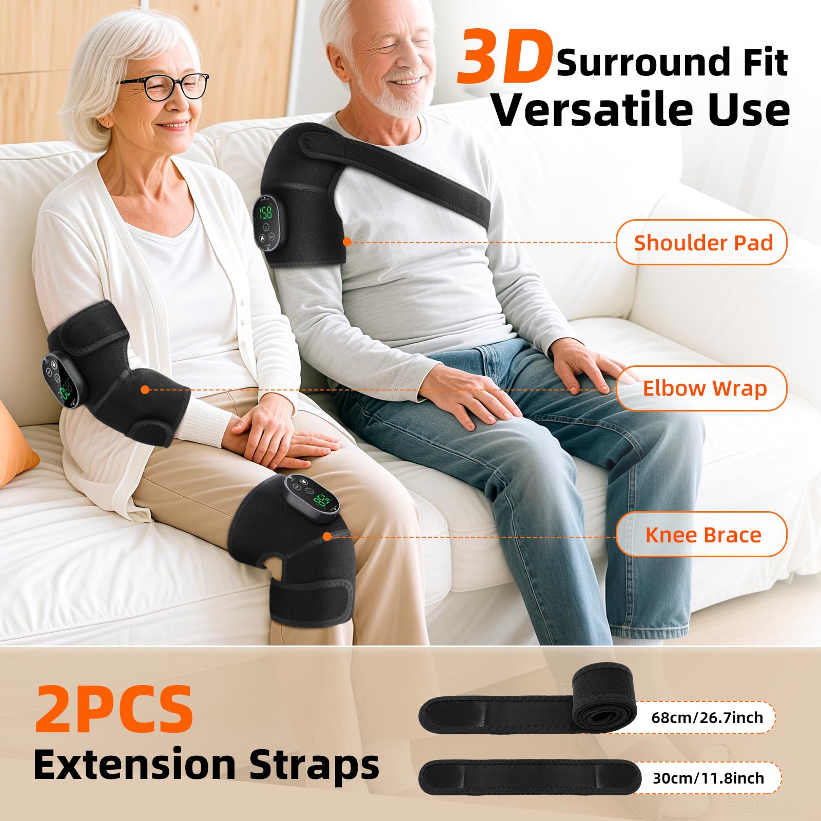 Knie Massagegerät Kabelloser mit 3 Vibration 6 Heizstufen 3 Timer Schwarz | Kniewärmer Massage mit 3000mAh, Massage Heizkissen für Knie Schulter Ellenbogen, kniemassagegerät Geschenk für Vater Mutter