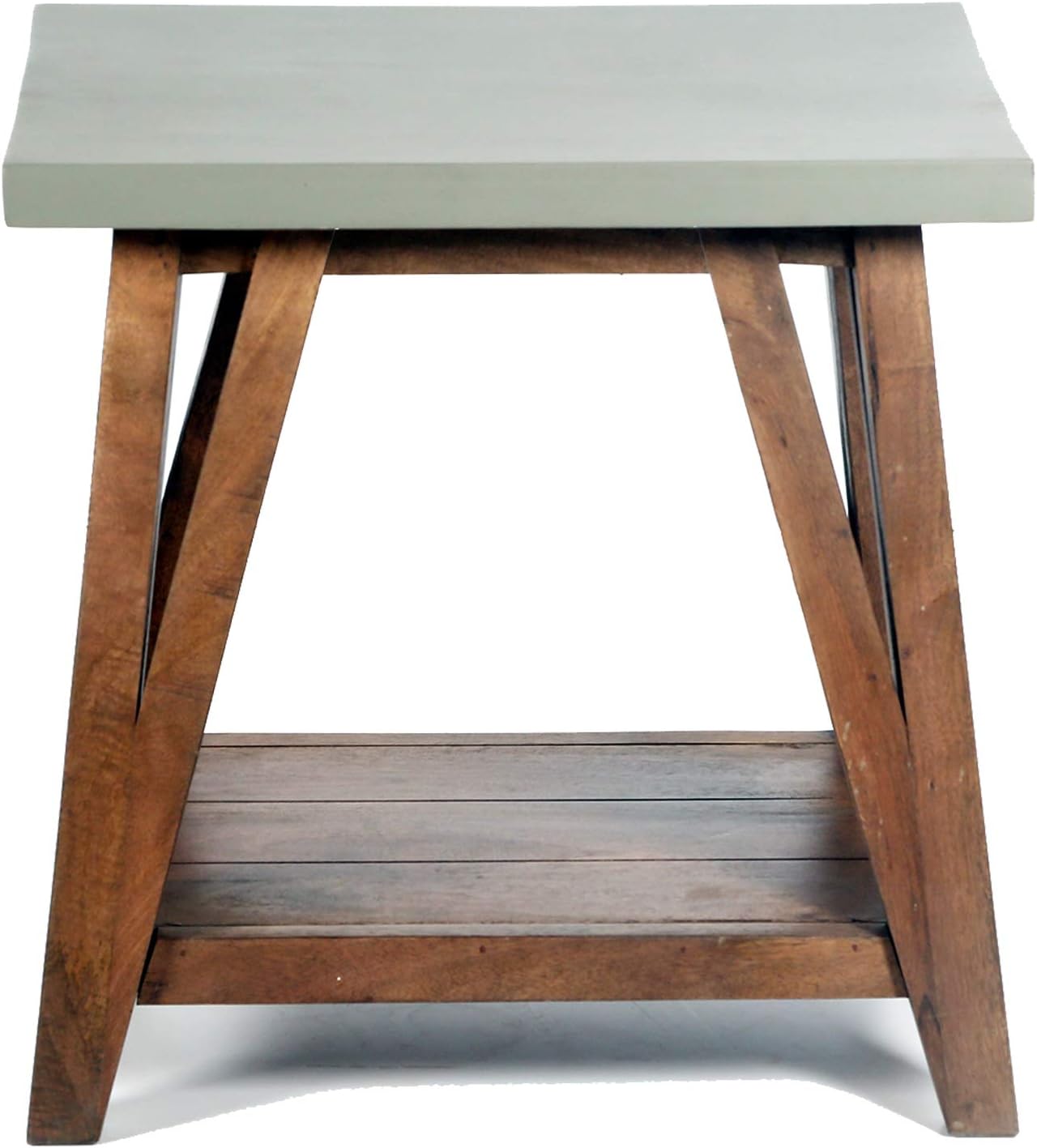 Brookside End Table, 22 in. Wide, Solid Wood with Modern Industrial Cement-Coated Top, Sturdy X-Frame Base with Shelf, Transitional Design for Living Room, Supports up to 50 lbs