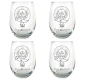 Buchanan Scottish Family Clan Crest Stemless Wine Glass 18 oz Set of 4 - Personalized Heraldic Engraving