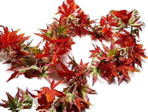 Vista 2 de Autumn Garland with Lighted Leaves and Warm White Lights, Battery Powered and Pre Strung