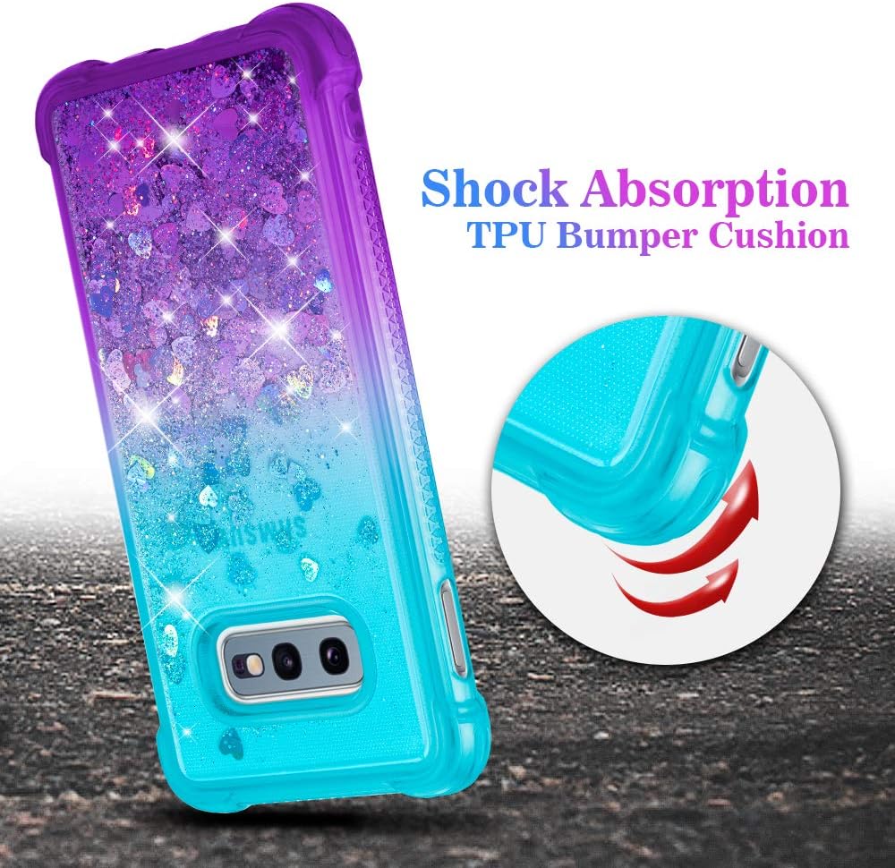 Galaxy S10e Case, Ruky Gradient Quicksand Series Glitter Flowing Liquid Floating Soft TPU Bumper Cushion Protective Girls Women Phone Case for Samsung Galaxy S10e (Teal Purple)