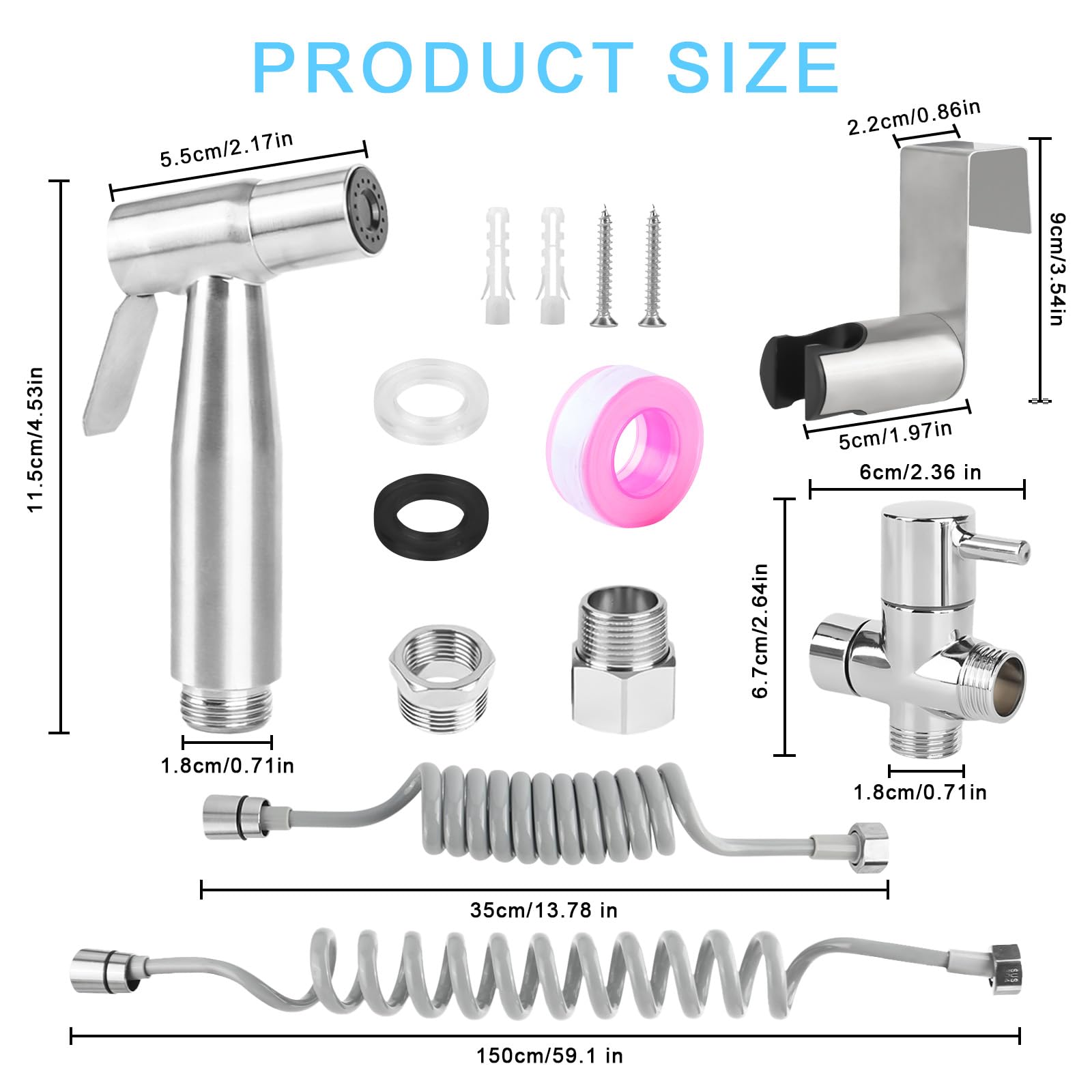 Clete - Kit di docce WC in acciaio inox, spray per igiene personale (G1/2''-3/8''), Bidet Attacent per bagno t e pulizia