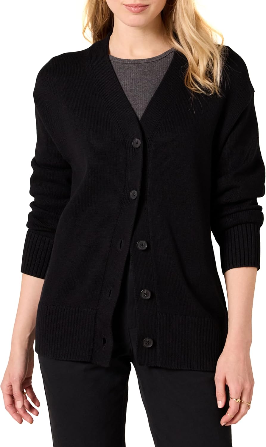 Amazon Essentials Women's V-Neck Midweight Relaxed-Fit Cardigan Sweater