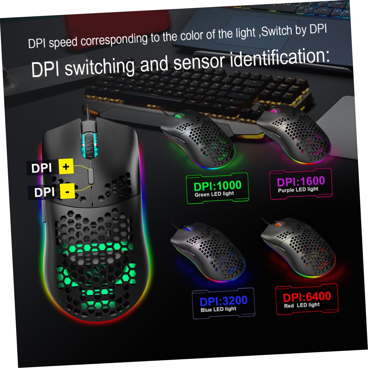 Mikikit Mouse da Gioco Rgb Design a Fori, 6 Tasti Programmabili, Dpi Regolabile Fino a 6400, Materiale Plastico, Luce Regolabile, per Uso Professionale