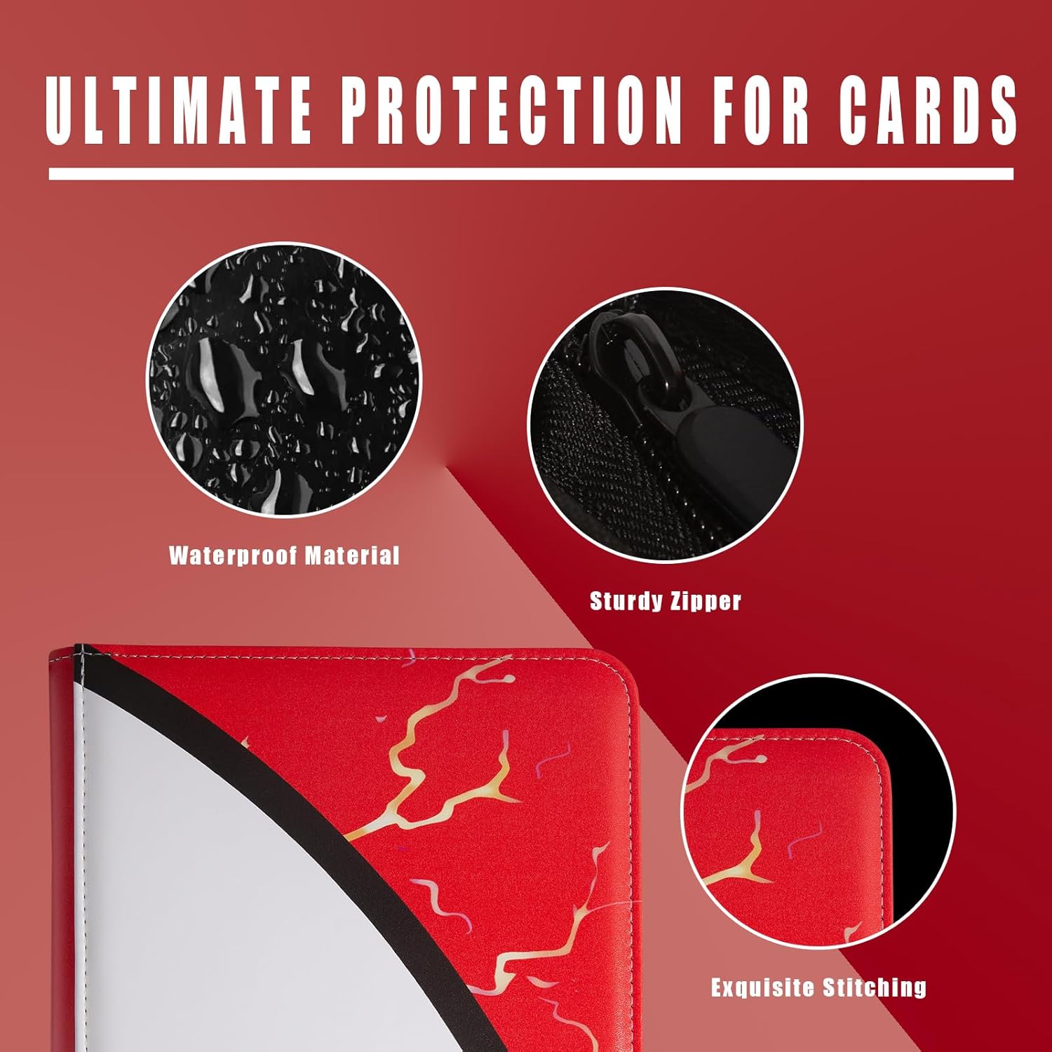 Toploader Card Binder,4 Pocket(3x 4") Holds 112+ Toploaders，Double-Sided Pockets for MTG Card Binder, Sports Cards (Red)