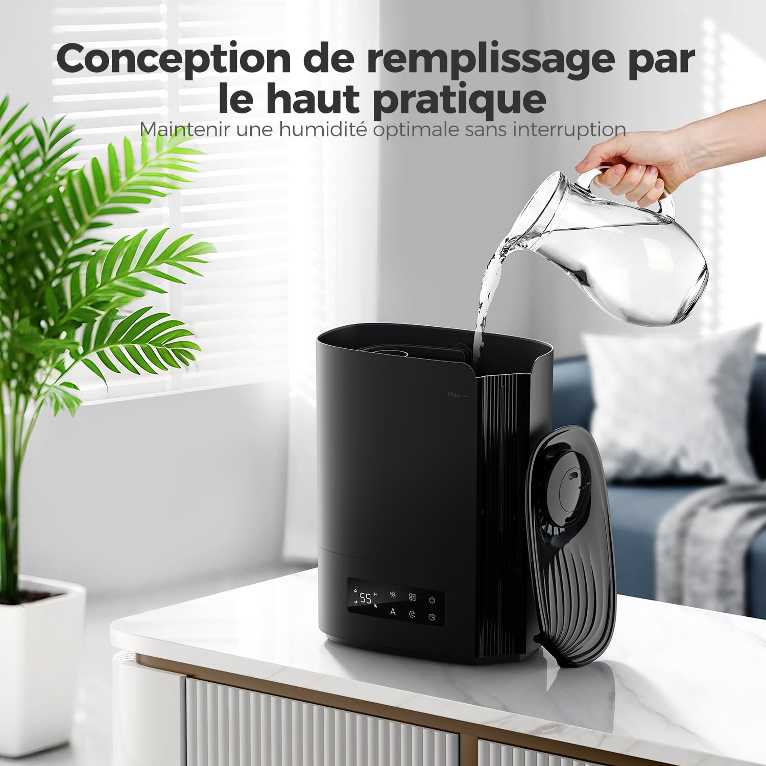 AROEVE Humidificateur d'Air Chambre 6L, Diffuseur d'Huiles Essentielles, Humidificateur à Ultrasons pour Bébé et Enfants, Plantes, Fonctionnement Silencieux 60h, Contrôle Intelligent de l'Humidité