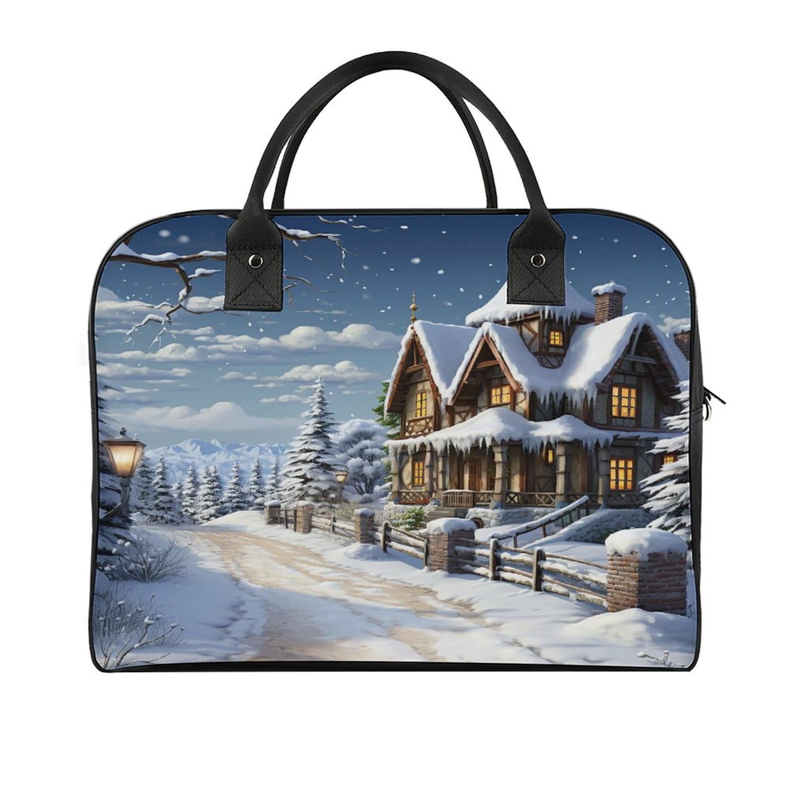 Christmas Winter Happy Scene Laptop Tote Bag Casual Travel Handbag Multi Pocket Shoulder Bags for Work Travel