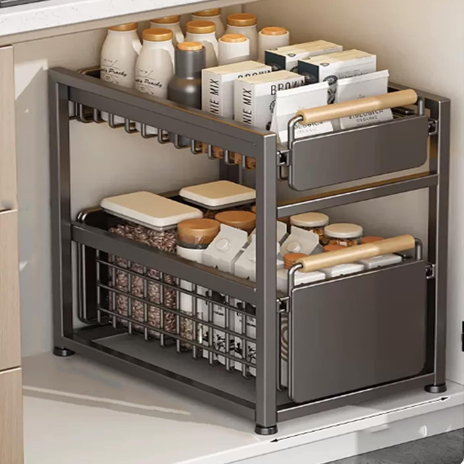 Under-Sink nizer, Sliding Shelves for Kitchen Storage, Cabinet Shelf Unit, Home nization Solution (Gray, Size: 29.5x39x42cm)