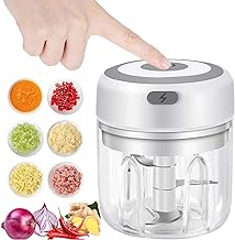 VOUM Mini Food Chopper Electric - Food Processor and Blender, USB Charging Portable Vegetable Fruit Meat Garlic Onion Ginger Chopper with 3 Sharp Blades Grinder,Kitchen Gadget (white-250ml)