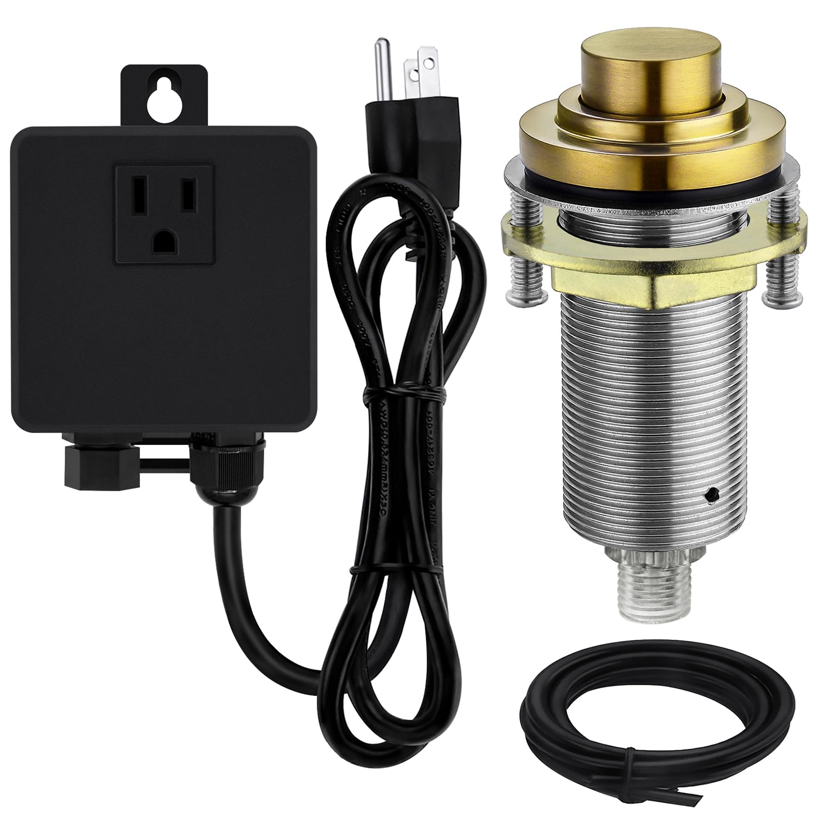 SinkTop Air Switch Kit with Champagne Bronze Long Button (Full Brass) for Garbage Disposal, Single Outlet