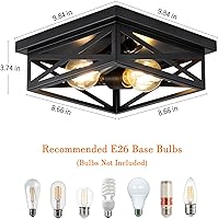 Vista 6 de Paquete de 2 Lámparas de Techo de Montaje al Ras Estilo Granja Vintage, Lámpara de Techo de 2 Luces para Pasillo y Cocina, Lámparas Industriales