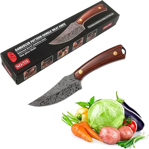 Miniatura 6 de Gosyfeti Cuchillo de cocina de acero inoxidable 5CR15 de 3.9 pulgadas con funda de cuero, cuchillo de chef utilitario con mango sólido, cortar