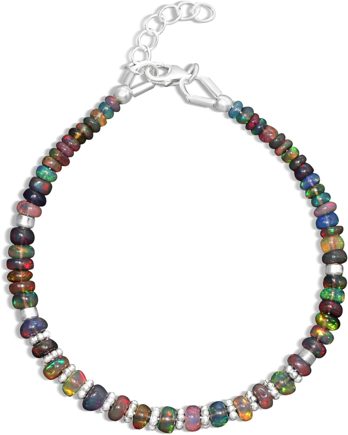 GOODSTONE JEWELS Beaded Bracelet for Women in 18K Gold Plated 925 Sterling Silver Natural Opal, Emerald, Ruby & Moonstone Jewelry Gift for Her Wedding|Anniversary|Engagement (Size - 6-8 Inches)