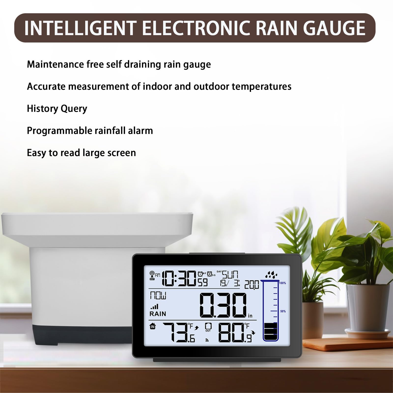 Pluviometro digitale senza fili per esterni, pluviometro digitale a svuotamento automatico, per esterni, con migliore valutazione, misuratore di pioggia elettronico per giardino, impermeabile a prova