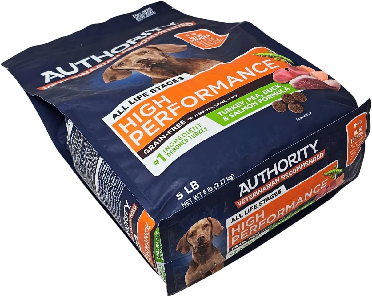Authority High Performance Turkey, Pea, Duck and Salmon Dry Dog Food, 5 Pound Bag
