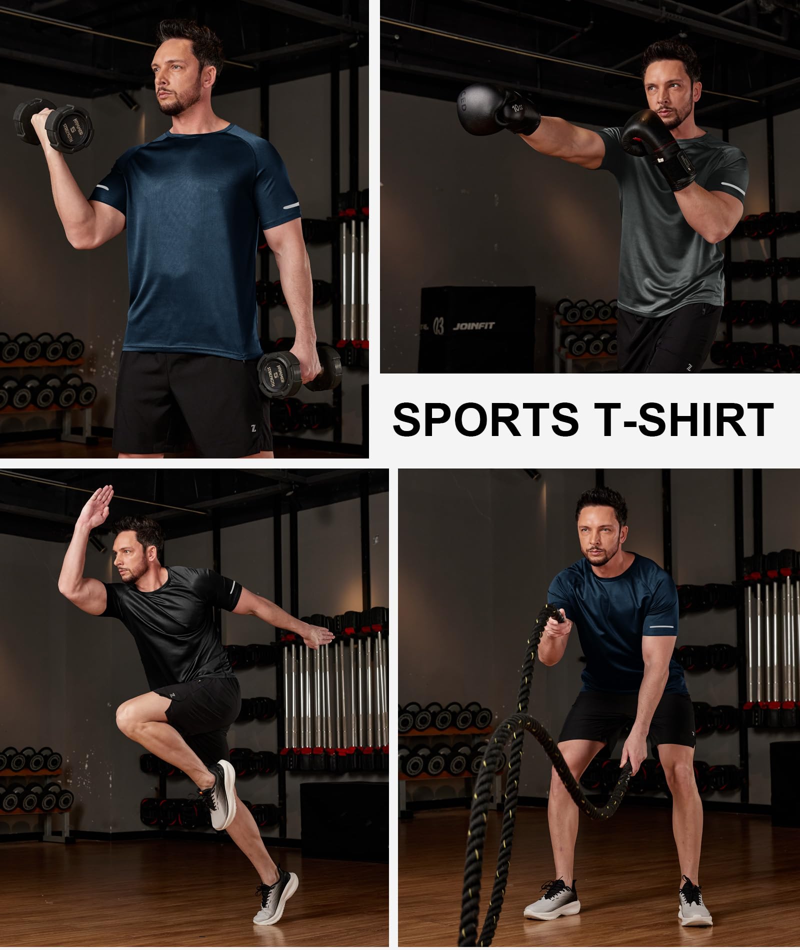 ZITY 3 Pezzi T-Shirt Uomo Sportive Magliette Manica Corta Traspirante Estate T Shirt Asciugatura Rapida Tshirt Funzionale Trekking Fitness Maglietta - 3