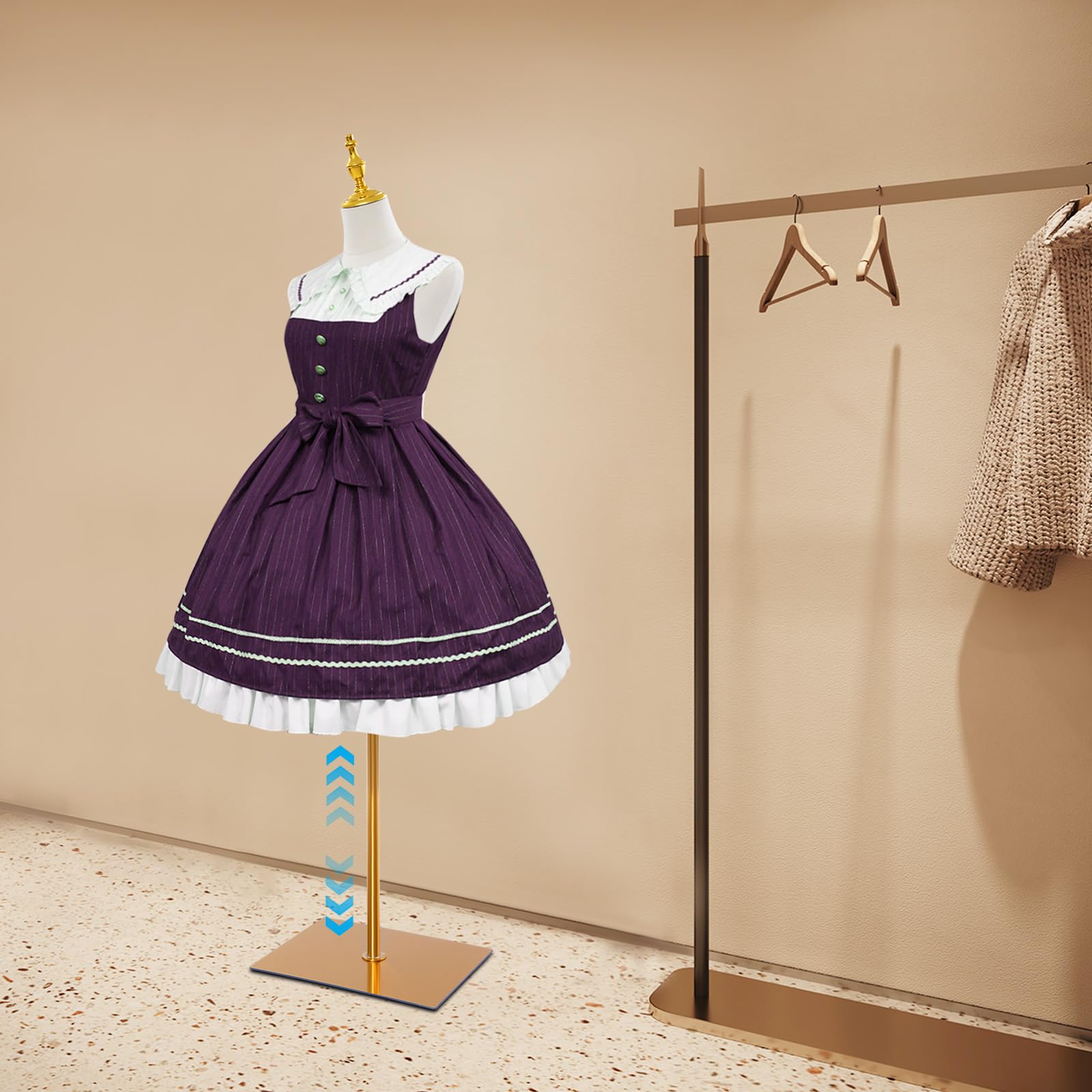 Forma de vestido para mujer, maniquí de pie, ajustable, maniquí, soporte para vestido de novia, soporte de 70 – 130 cm (dorado, cuadrado)