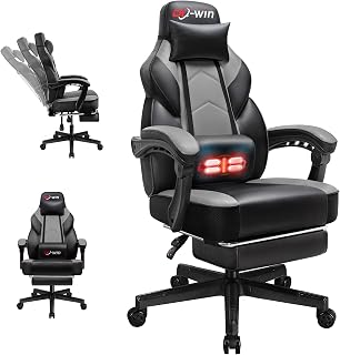 DL-win Charles Big & Tall Gaming Chair with Footrest, Massage Lumbar, High Backrest - Grey, 400lb Capacity