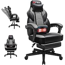 Gaming Chairs for Adults, Computer Chair with Footrest and High Back, Big and Tall Gamer Chair's with Massage Lumbar Support, 360&deg; Swivel Height Adjustable Gaming Chair, Grey