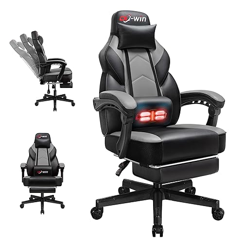 DL-win Gaming Chairs for Adults, Computer Chair with Footrest and High Back, Big and Tall Gamer Chair's with Massage Lumbar Support, 360° Swivel Height Adjustable Gaming Chair, Grey - Grey