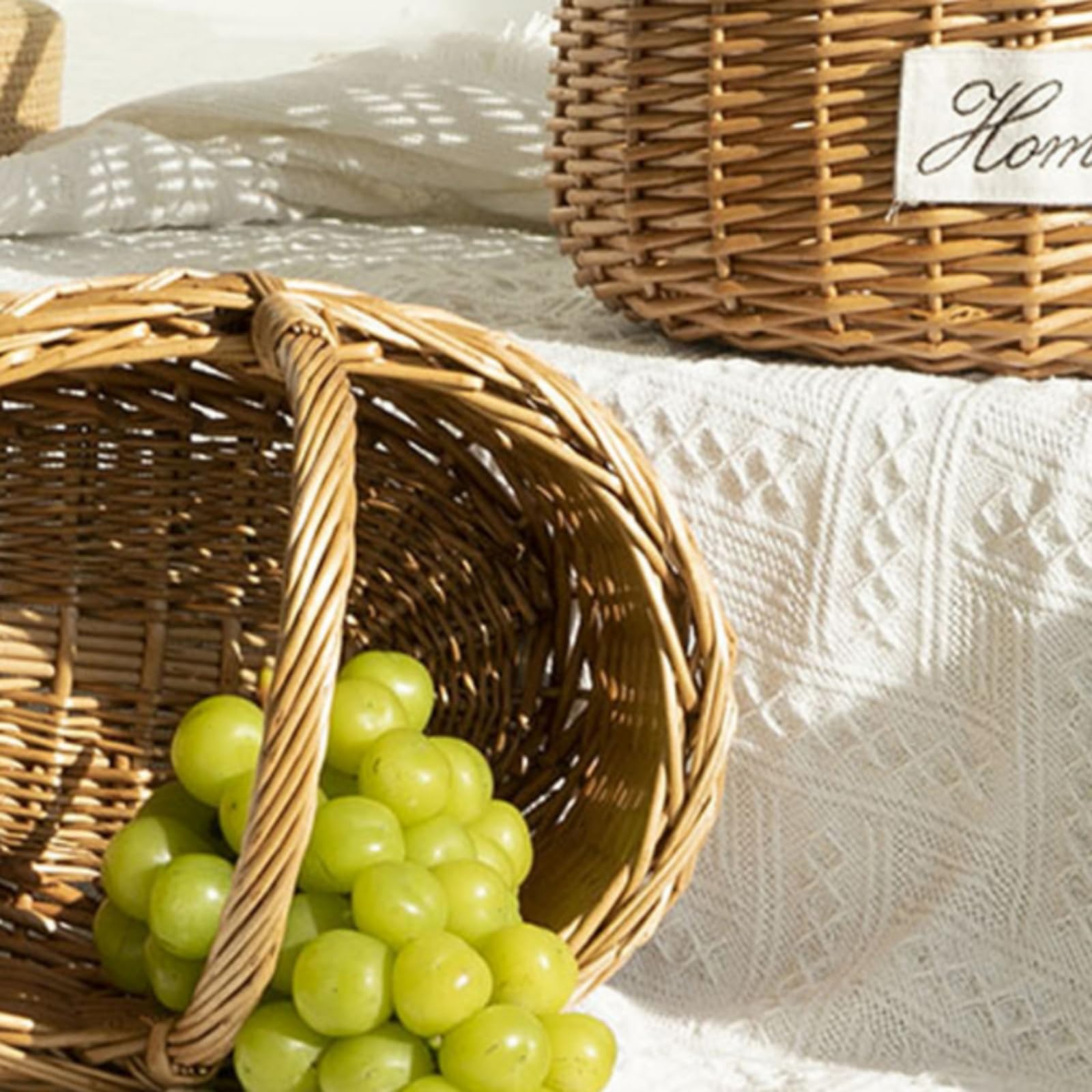 Cestino da Picnic Intrecciato Cesto Intrecciato Cestino Portaoggetti Cesto con Manico Cesto Decorativo Artigianale con Manico Finitura Naturale, Grande
