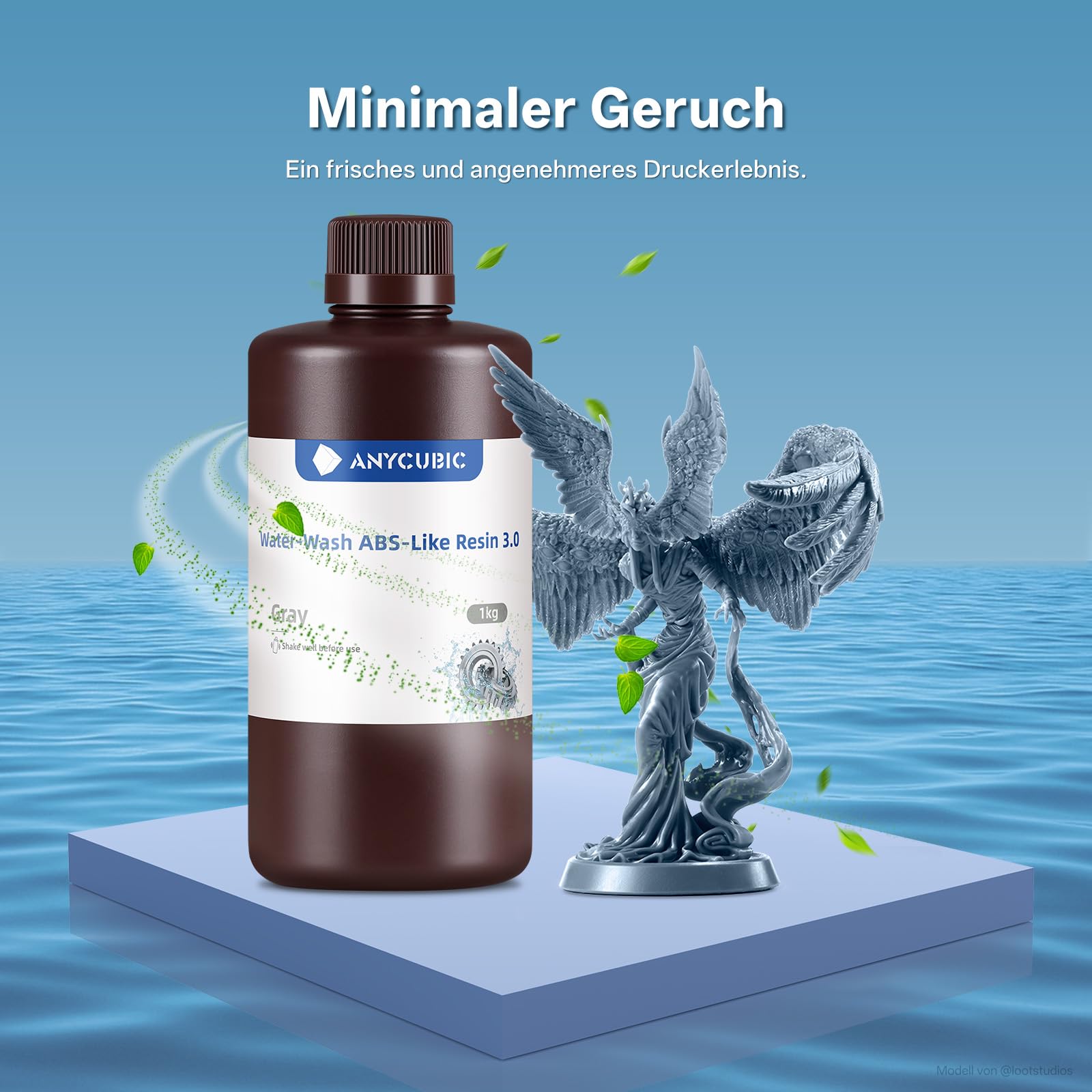 ANYCUBIC Wasser Waschbares ABS-Like Resin 3.0, 3D Drucker Resin Geruchsarm, Hohe Härte und Zähigkeit, 405nm UV-härtendes Harz für alle Resin 3D Drucker, Grau 1000g