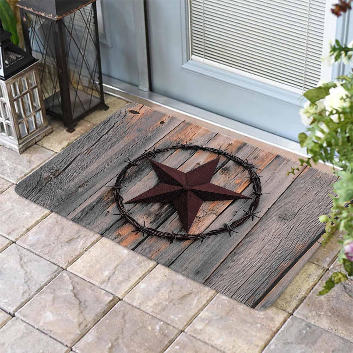JasmineM Farm Country Star Washable Area Rug, Non-Slip Kitchen Mats for Floor, Ancient Wood Gate Decorations Indoor Outdoor Front Door Mat, Small Runner Rug for Bathroom Entry, 16x24inch