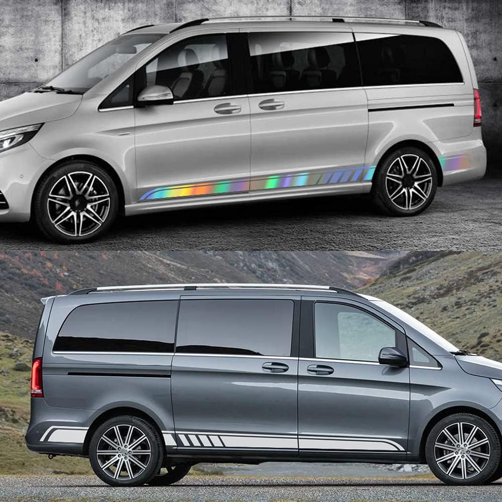 LzDQF Car Side Skirt Stickers stripe decal Decals,For Mercedes Benz Vito Viano Valente Metris V Class W447 W639 V260 Car Door Side Skirt Sticker Auto Body Decor Decals.,White