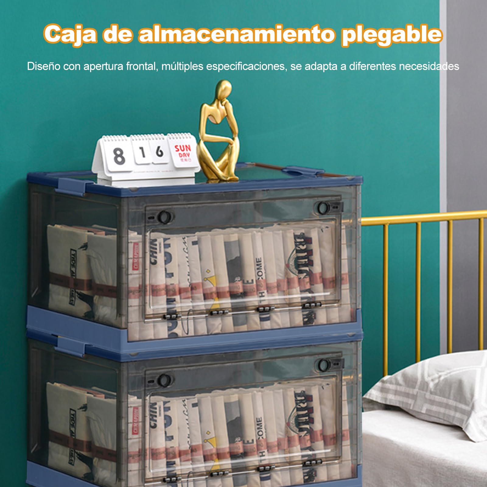 Ergocar Caja de Almacenamiento de Plástico Plegable, Transparente Cajas de Almacenamiento con Tapas, Cajas de Almacenamiento Apilables con Ruedas, para Dormitorios, Salas de Estar, Coche