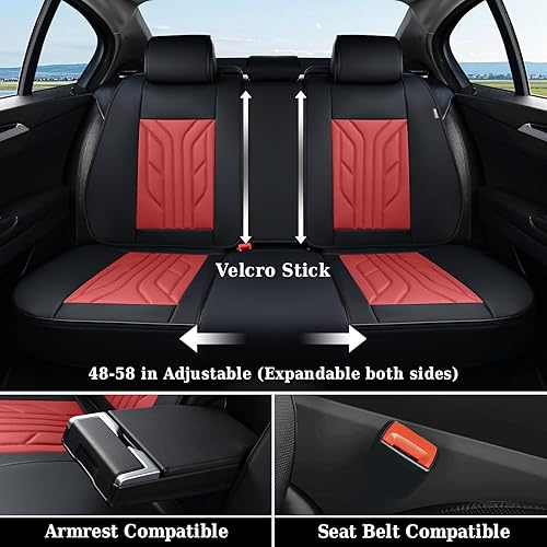 Vista 111 de Coverado Juego completo de fundas para asiento delantero y trasero para automóvil, cuero, impermeables, acojinadas, protectoras, ajuste universal