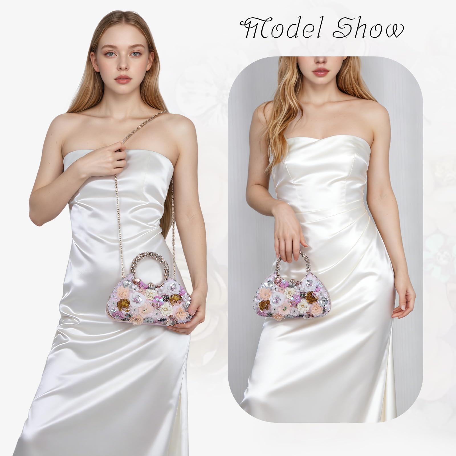 Mujer Bolso con Cuentas Y Flores Noche de Embrague para Fiesta Lady Party