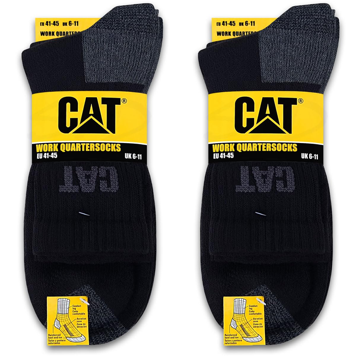 CAT 6 Paar WORK QUARTERSOCKS – kurze Arbeitssocken Kurzschaft (Quarter) Crew Socken Komfortbund verstärkte Spitze Ferse 41–45/46–50