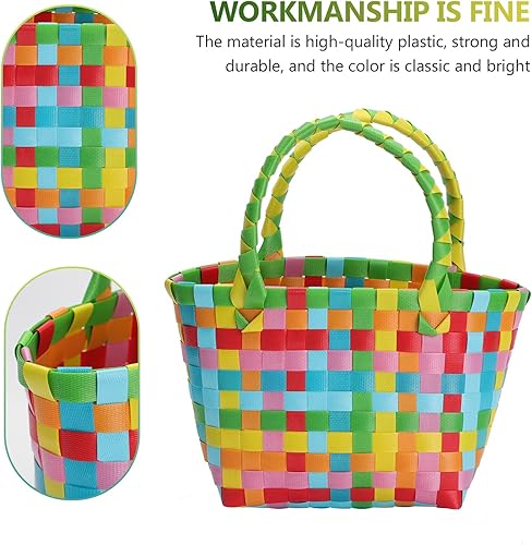 Miniatura 3 de Cabilock Cesta de almacenamiento tejida a mano, bolsa de playa colorida para verano, bolsa de compras de alimentos, bolsa de soporte para aperitivos