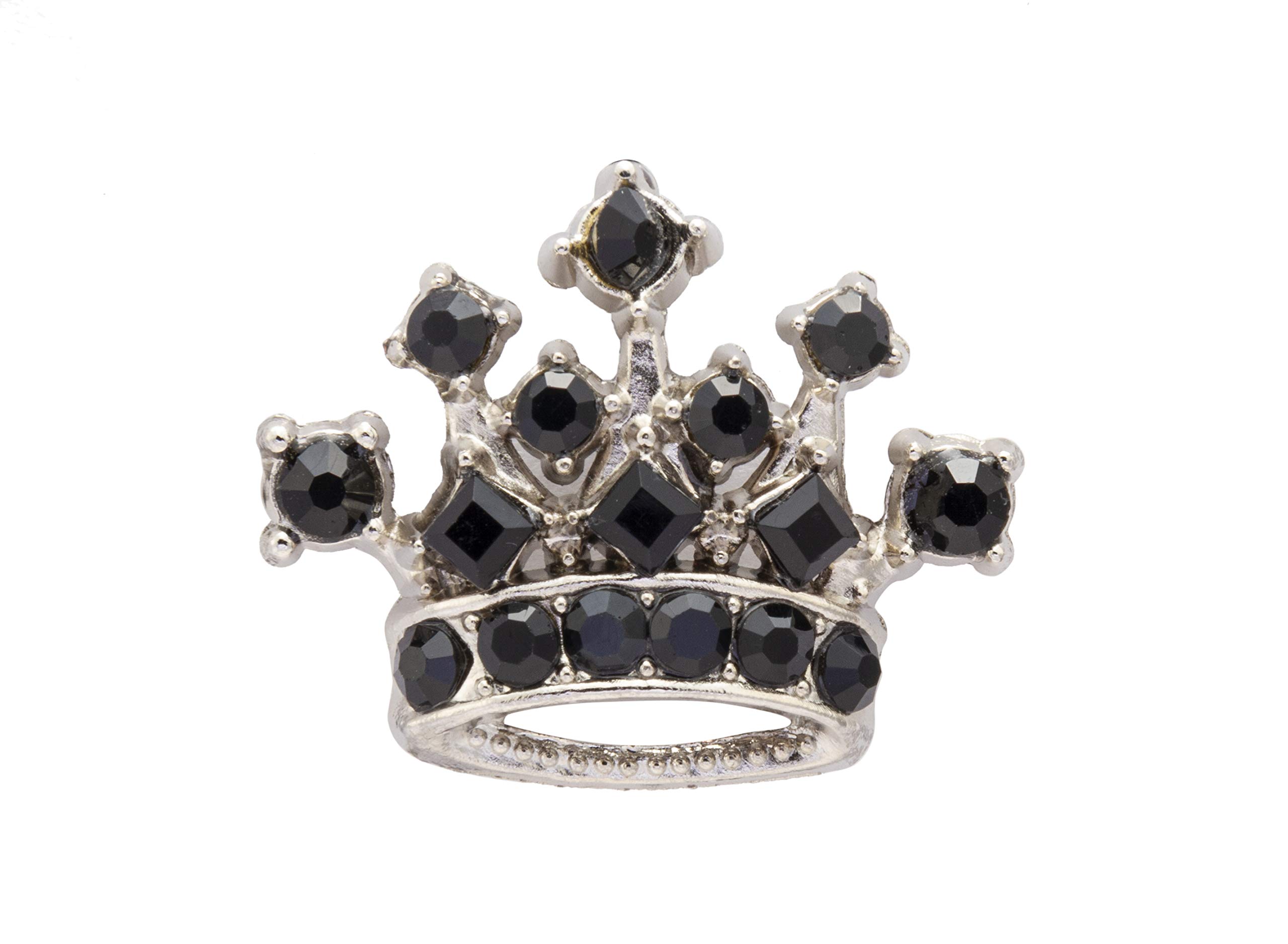 Brooch Lapel Pin for Men Royal Crown Crystal Lapel Pin Badge Coat Suit Wedding Gift Party Shirt Collar Accessories Black & Silver