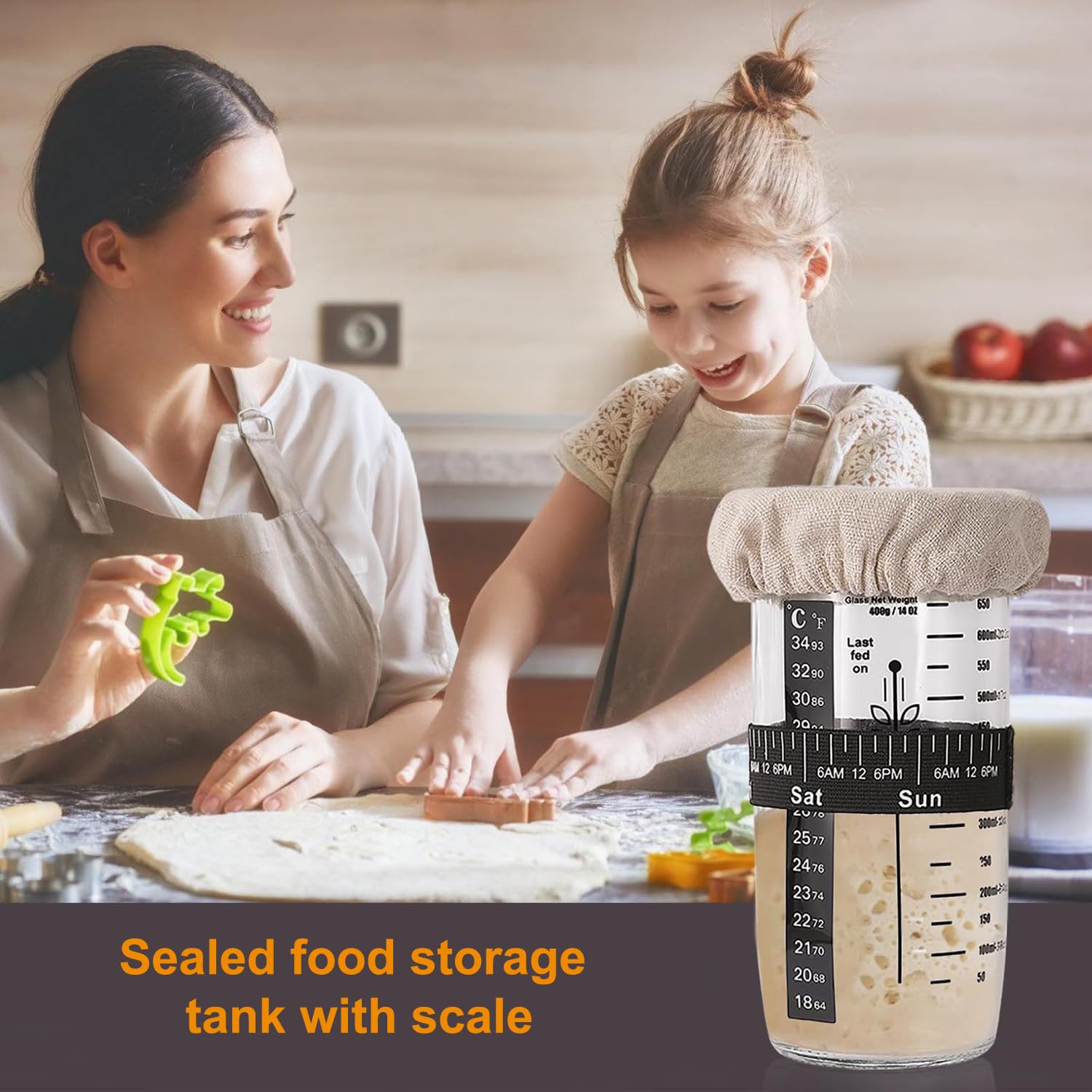 Hniuyun Sourdough Starter Kit with Thermometer & Scraper, 650ml Wide Mouth Glass Jar - Image 4