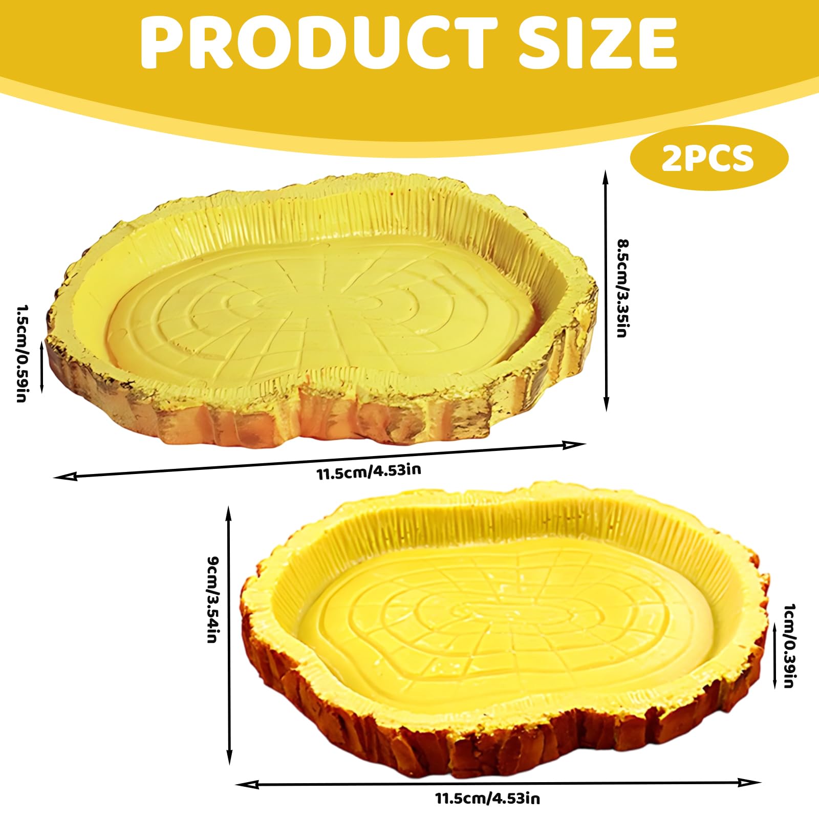 EujRcf 2PCS Tortoise Accessories, Tortoise Water Bowl Set, Small Reptile Water Dish with Yellow Wood Grain Design - Image 2