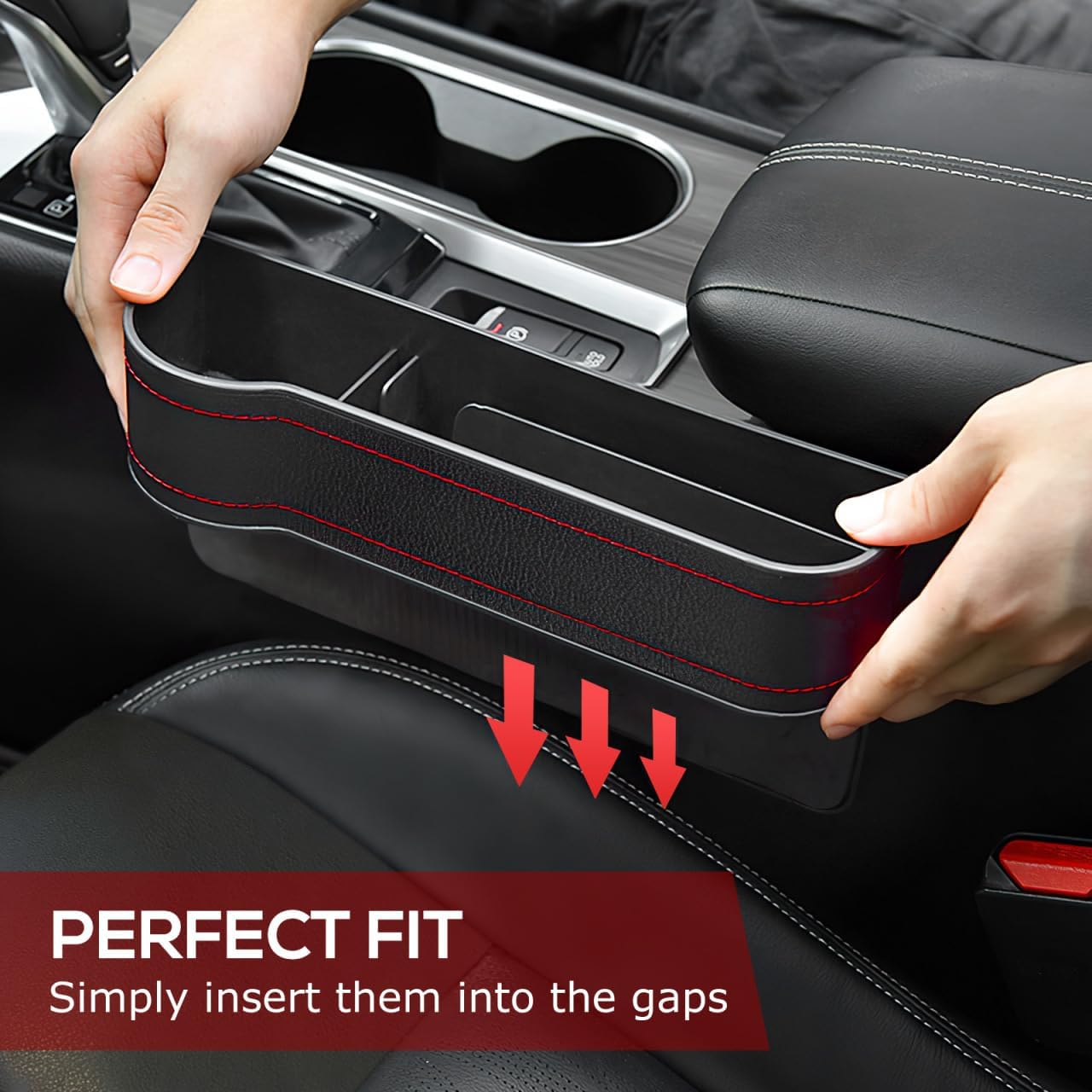 Hemobllo Car Seat Gap Filler Organizer with Cup Holder Slim Fit Car Inserts between Seats and Console 2-Piece Auto Interior Storage Box for Phones Keys Snacks Easy Installation