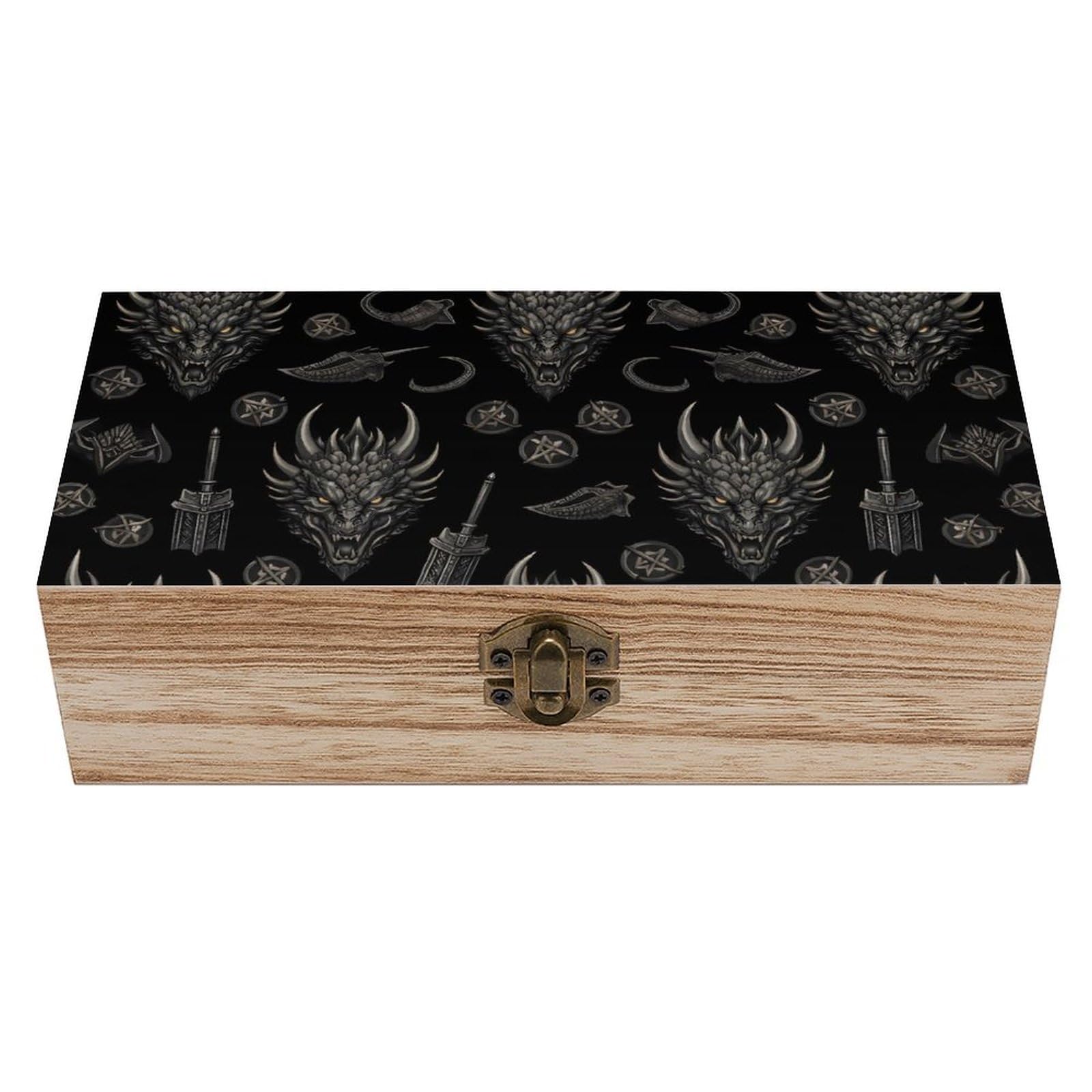 HLBSDM Cool Black Gold Dragon Wooden Storage Box