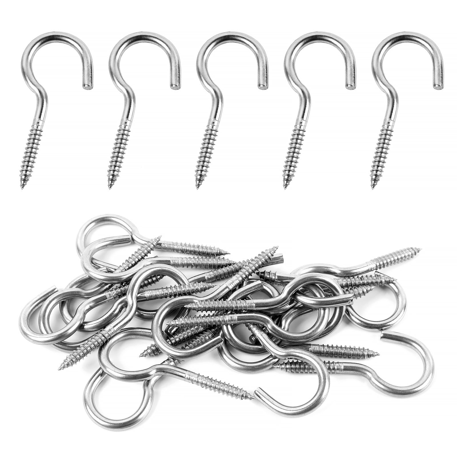 10 Pezzi Ganci a vite M3 x 40mm, Ganci da Soffitto in Acciaio Inox, Multiuso Ganci Avvitabili Gancetti in Metallo, Gancio a Vite per Legno, Piante,Tazze, Decorazioni Artistich