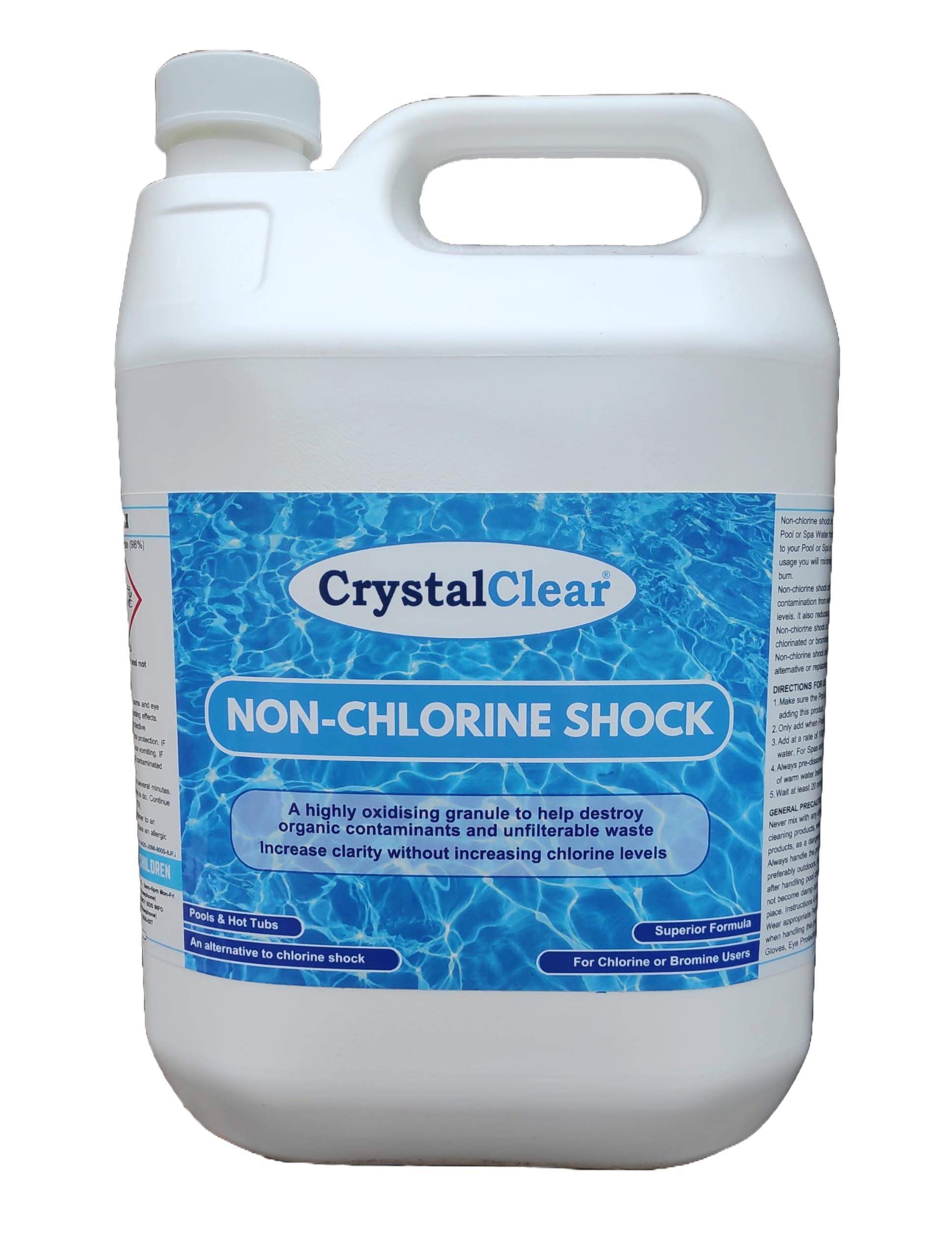 5kg CrystalClear Non Chlorine Shock Granules for Chlorine, Bromine & Salt Water Systems Oxygenates Water Destroys Chloramines & Other Contaminants - 100% Oxone - Odourless & Irritation Free