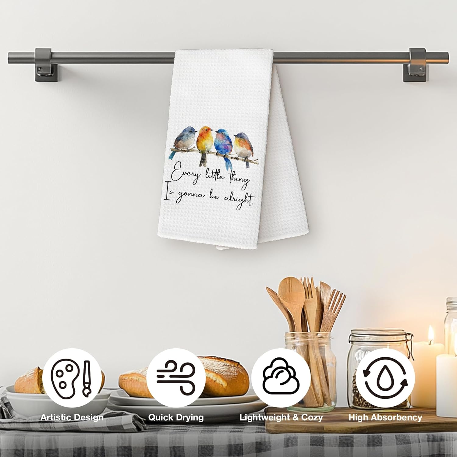 Every Little Thing is Gonna Be Alright Kitchen Towels, Sparrow Bird Gifts for Bird Lovers Women, Bird Kitchen Towels for Women, Inspirational Quotes Tea Towels Kitchen Hand Towels 16x24 Inch - Image 2