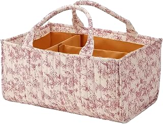 Baby Diaper Caddy Organizer with Handle for Baby Shower Must-Have | Floral Portable Diaper Organizer with Removable Divider for Wipes, Diapers, Clothes & Essentials